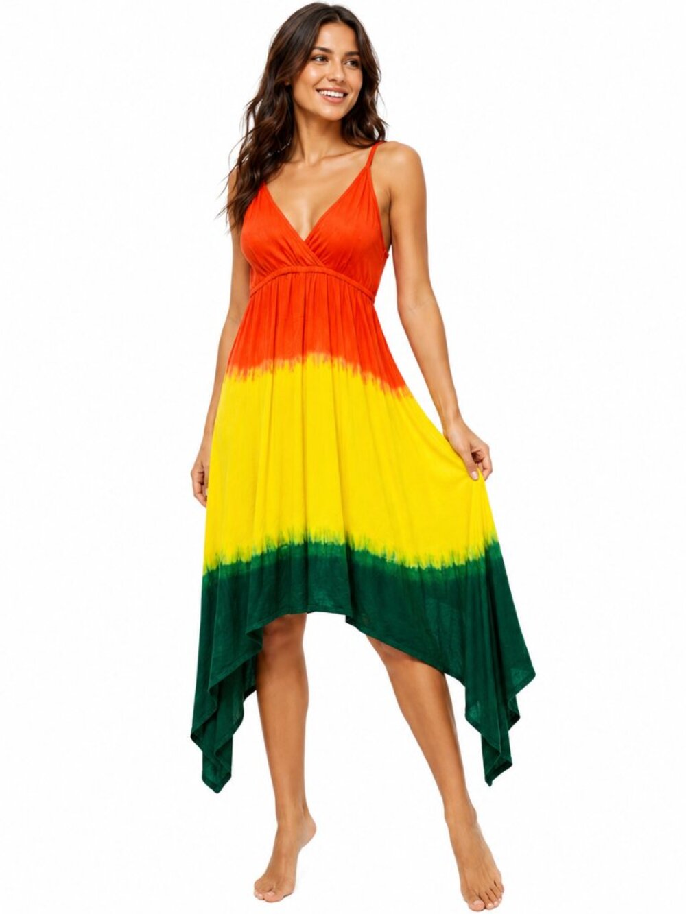 Women’s Tie Dye Handkerchief Hem Dress 100% Cotton Different Sizes Rasta Dress